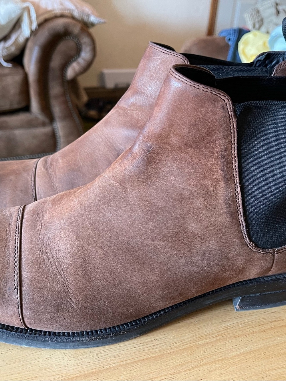 Cole Haan Leather Chelsea Ankle Boots Waterproof Pull-On Pull Tab Brown 11.5 M